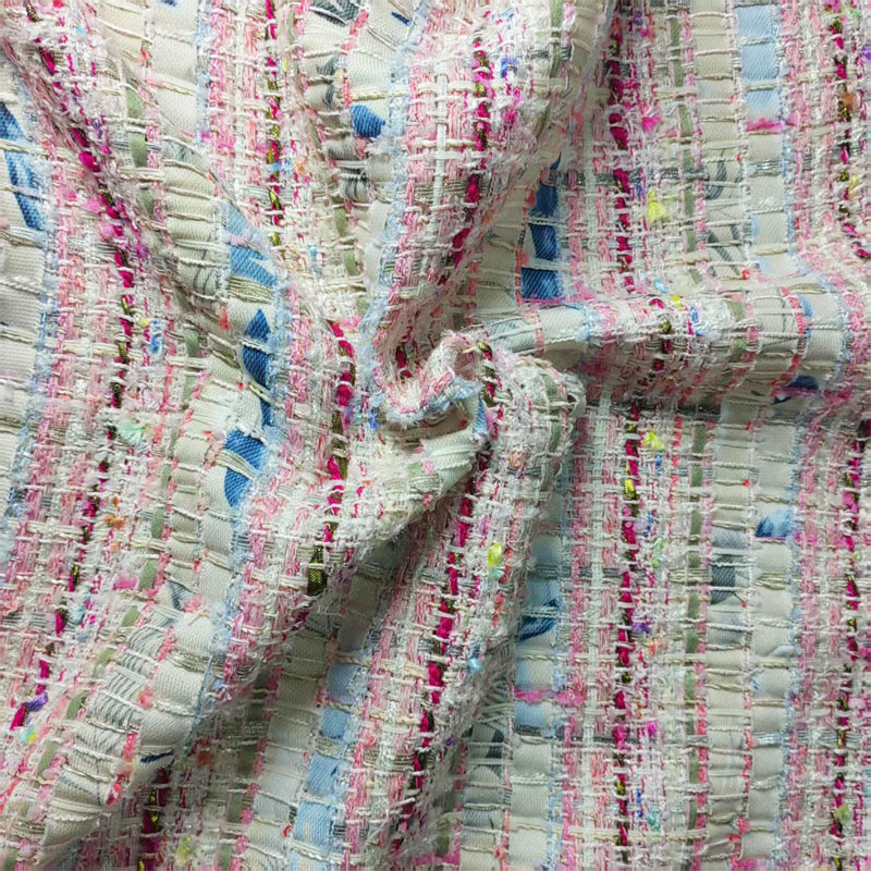Sewing Tweed Fabric - Pembe ve Beyaz Dokuma Şerit Ipliği