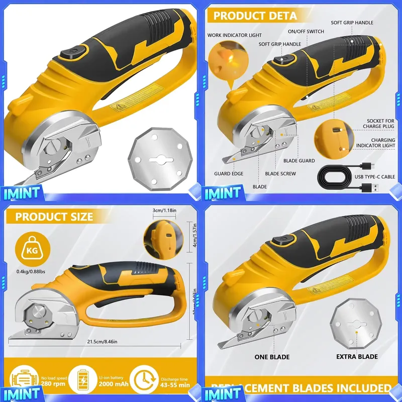 Rotary Cutter Fabric - 2000mAh Akülü Elektrikli Makas Döner Kesici
