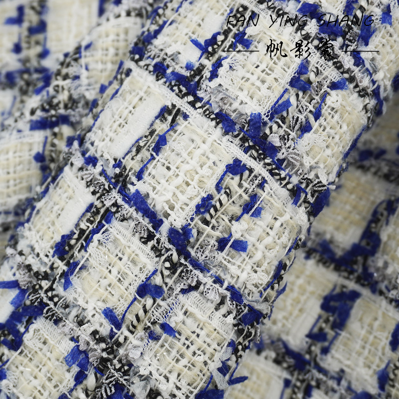 Mavi Siyah Ekose Kelebek Desen - Sewing Tweed Fabric incelemesi ve fiyatı
