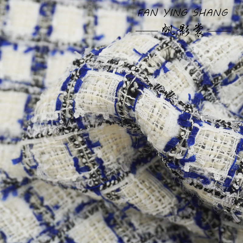 Mavi Siyah Ekose Kelebek Desen - Sewing Tweed Fabric incelemesi ve fiyatı