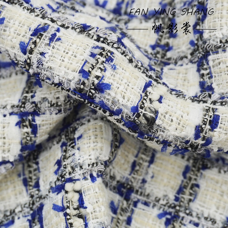 Mavi Siyah Ekose Kelebek Desen - Sewing Tweed Fabric incelemesi ve fiyatı