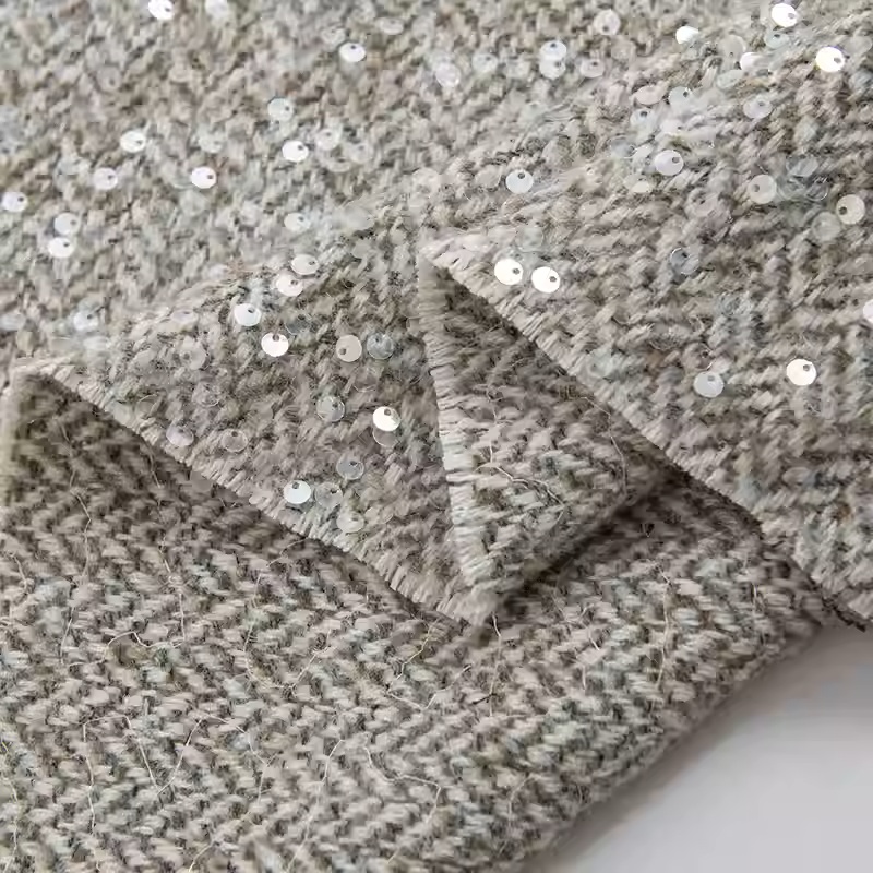 Açık Gri Payetli İplik Boyalı  - Sewing Tweed Fabric incelemesi ve fiyatı